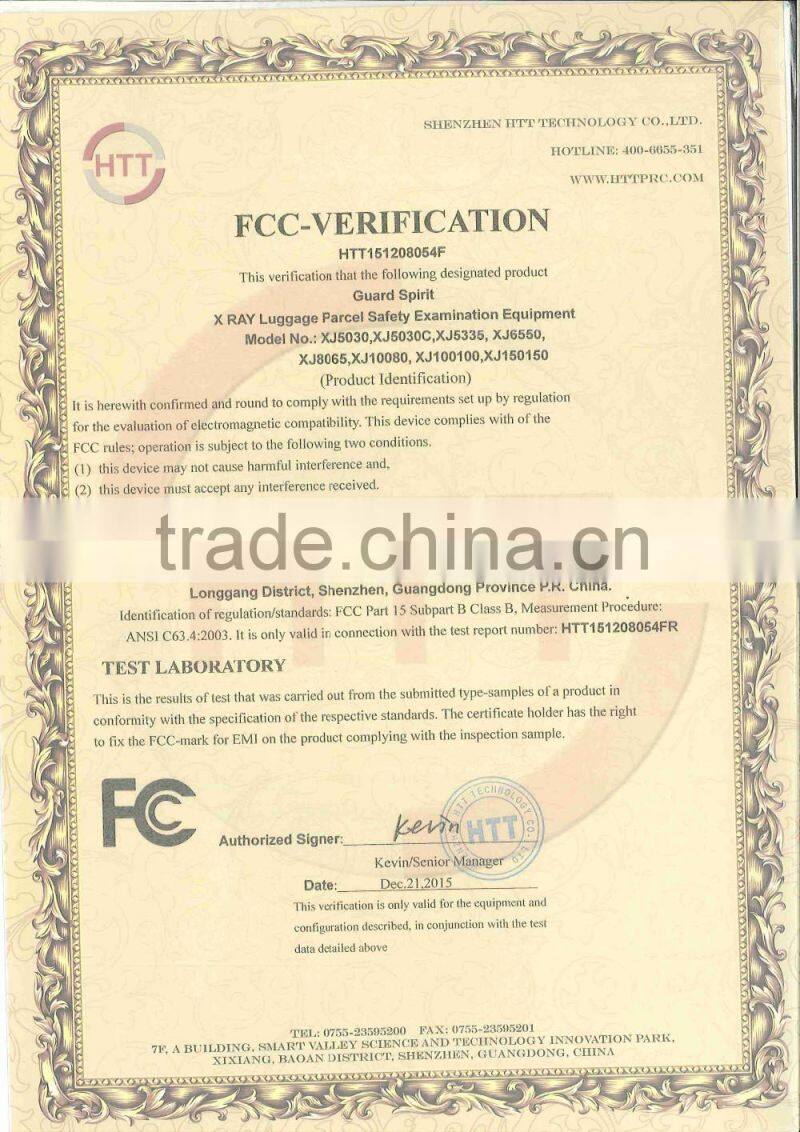 Security detection x ray baggage scanning machine