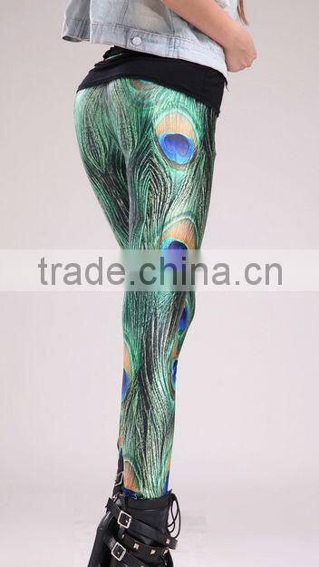 2014 Fashion Princess Digital Printing Stretch Peacock Spandex Fabric Legging
