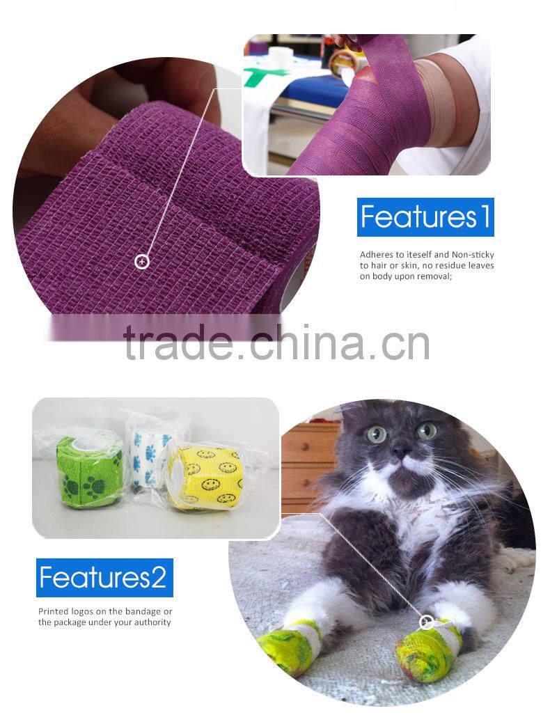 Vet Adhesive Nonwoven Colored Elastic Compression Cohesive Bandage