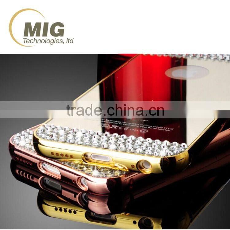 For iphone mobile phone accessory mirror back electroplating border phone case for apple iphone 6 6s plus