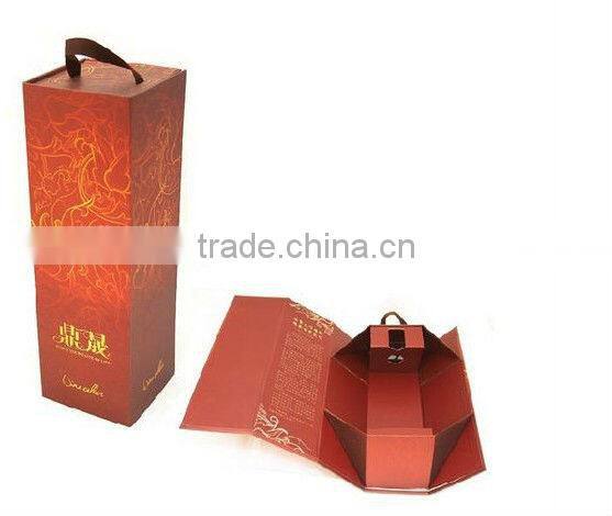 Chinese red and gold stamping folding box for wine gift