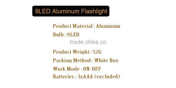 Aluminium Alloy 9 LED Flashlight with Emergency Hammer, Emergency Flashlight