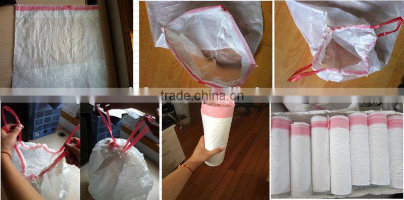 HDPE plastic blue drawstring trash bag on roll