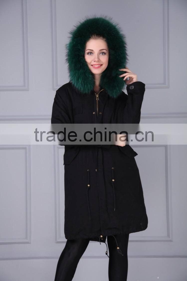 new arrival high quality natural fox fur lined long parka with natural raccoon collar