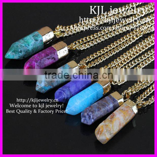 KJL-BD5266 Pendulum dangle Pendant Natural Hexagonal Quartz Dragon Agate Druzy Gems Stone Beads Pendant Point Necklace Jewelry