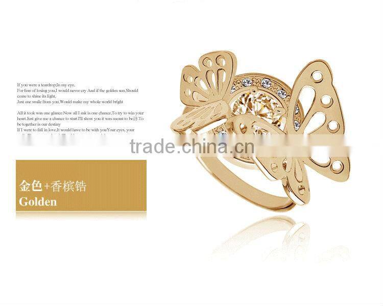 Top Sale Real Gold Plating Animal Rings Butterfly Rings With Austrian Crystal