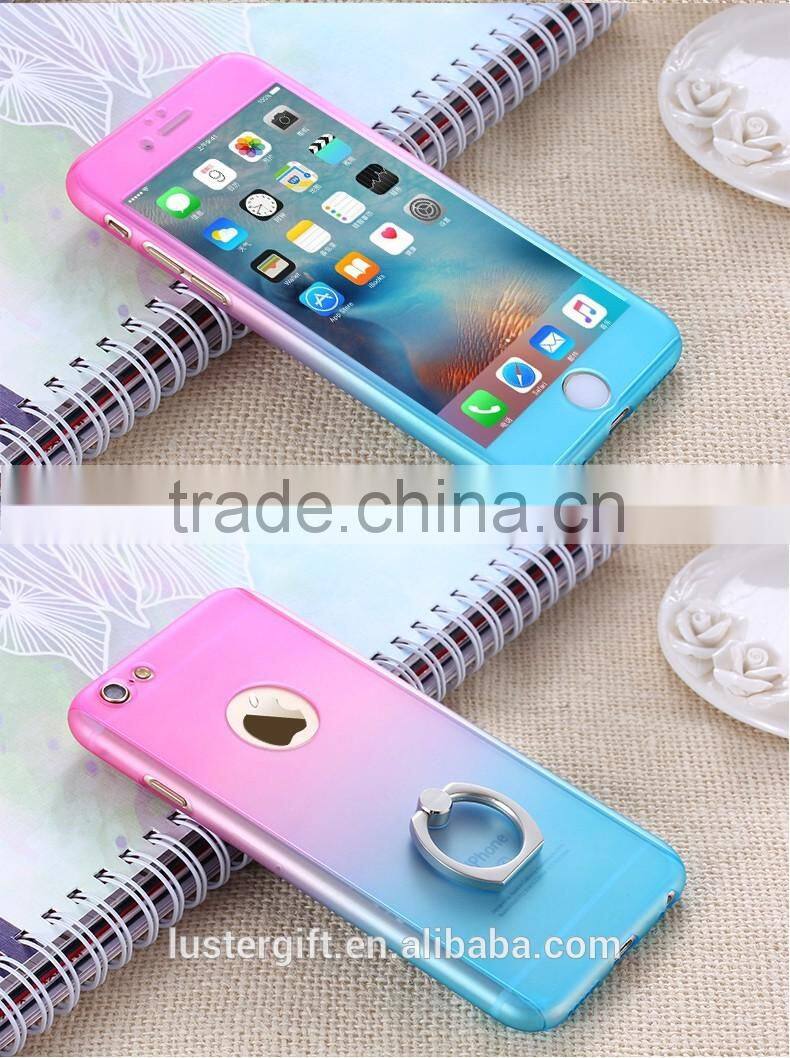 Luxury with Tempered Glass Screen for iPhone 6 6S Phone Case 360 Rotating Ring Kickstand Full body Cover Case