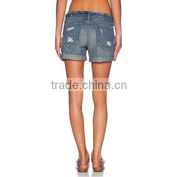 2015 rolled up hem cut ripped jeans women shorts JXQ1097