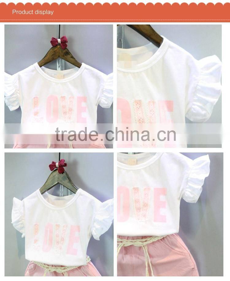 Hot Selling Lovely Printing Letters Comfort Kids Ruffle Clothing Set for Girls