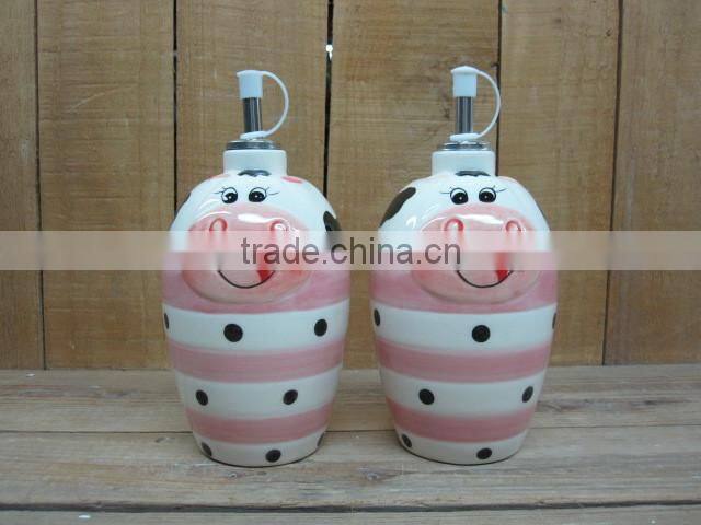 ceramic cute cow decorative 6pcs spices jars set with wood stand