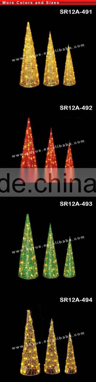 3pcs LED rattan Christmas cones set with light