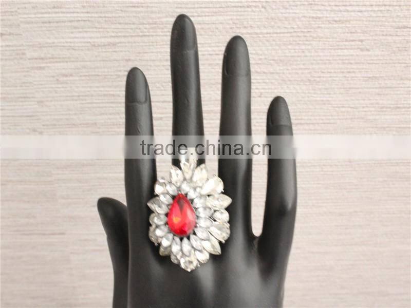 Hot selling cheap custom rhodium crystal ring wholesale, red diamond rings for women