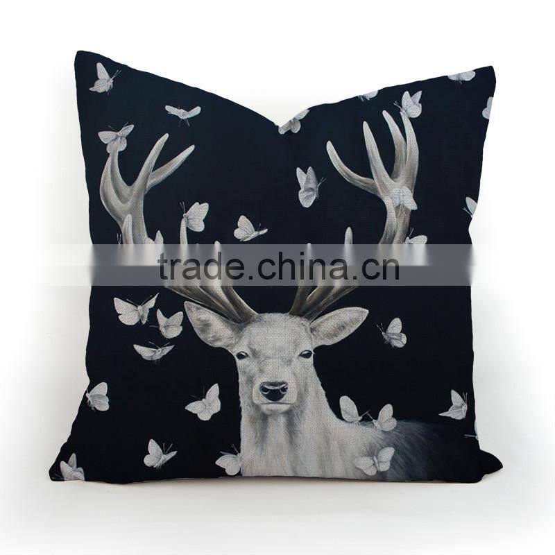 Best-selling deer printed custom plain linen cotton pillow cover