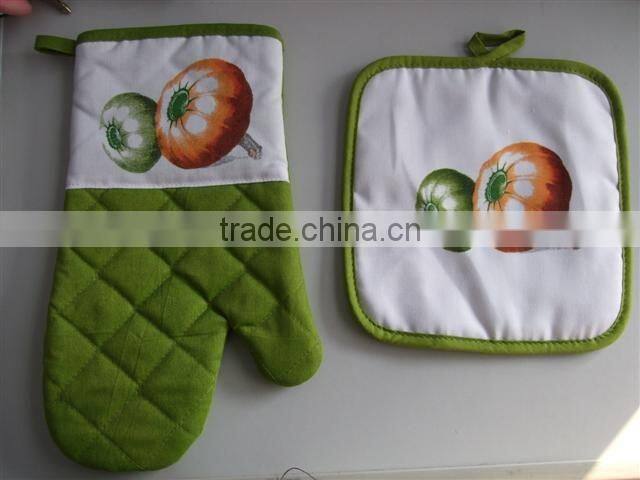 cotton twill material kitchen textile set silk screen printing oven mitten cat design shaped pot holder set