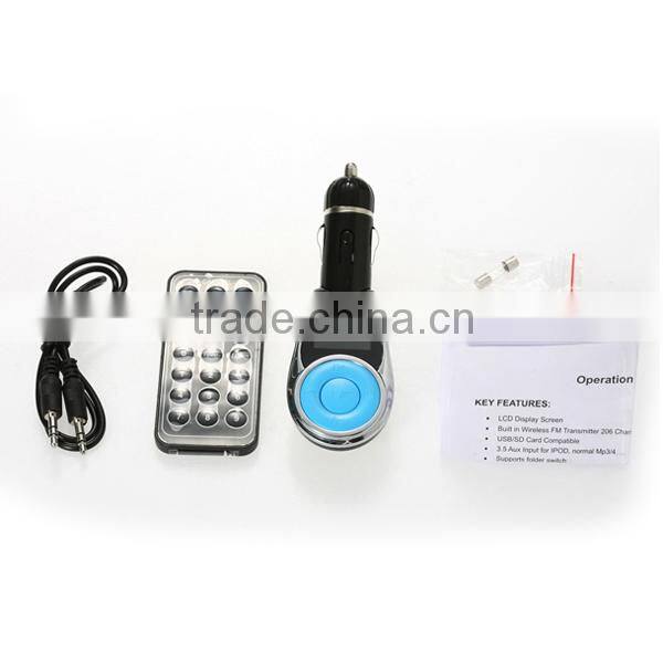 fm car transmitter with line out function and support USB disk and SD/MMC card