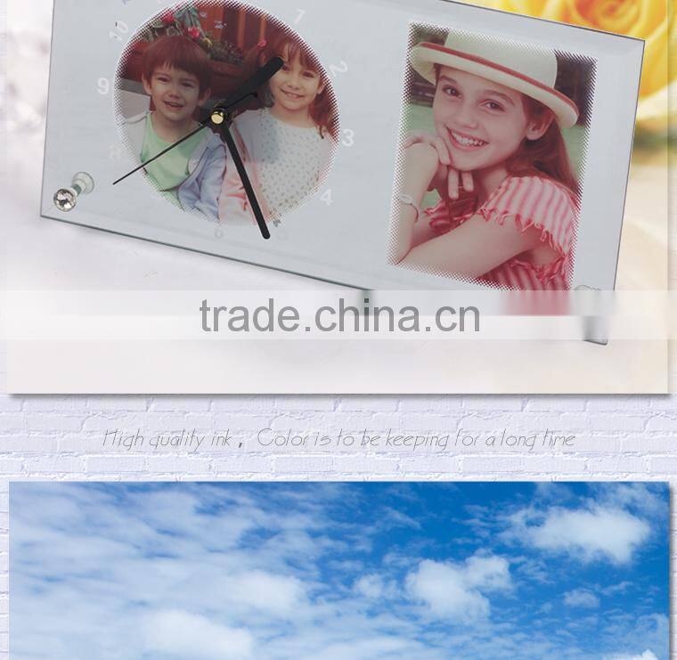 Sunmeta factory directly blank sublimation glass photo frame with clock(BL-11)