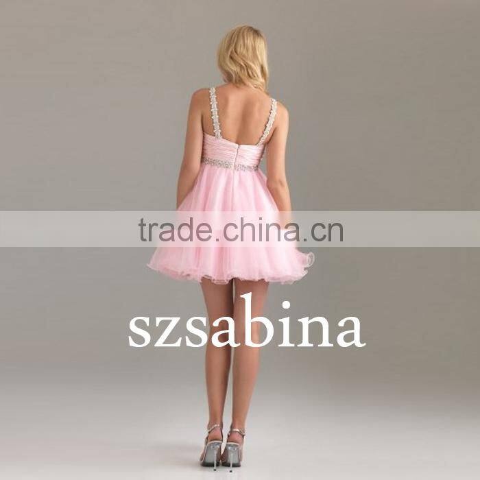 C0017 Rhinestone beads mini cocktail dress empire waist halter cocktail dress