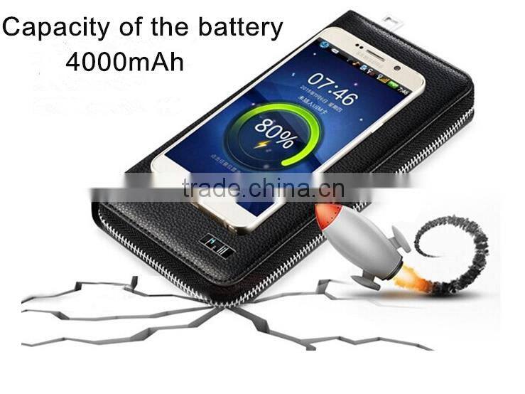 2016 high-end gift sets genuine leather wallet power bank