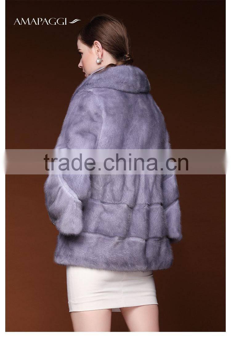 Fashion luxury light purple real women mink fur coat for sale