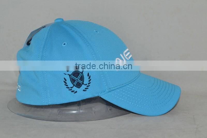 Guangzhou hat factory professional custom 6 panel 100% polyester 3 d embroidery logo light blue Outdoor sports cap
