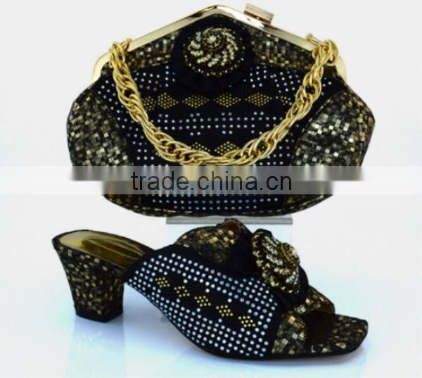 Italian leather hand bag mix middle heel women sandals shoes and bag set