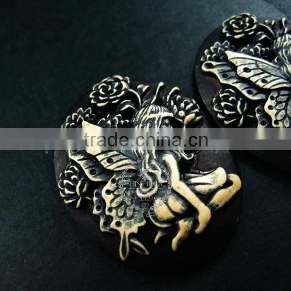 40x30mm oval dark resin fairy girl cameo vintage style cabochon DIY pendant charm supplies 4120097