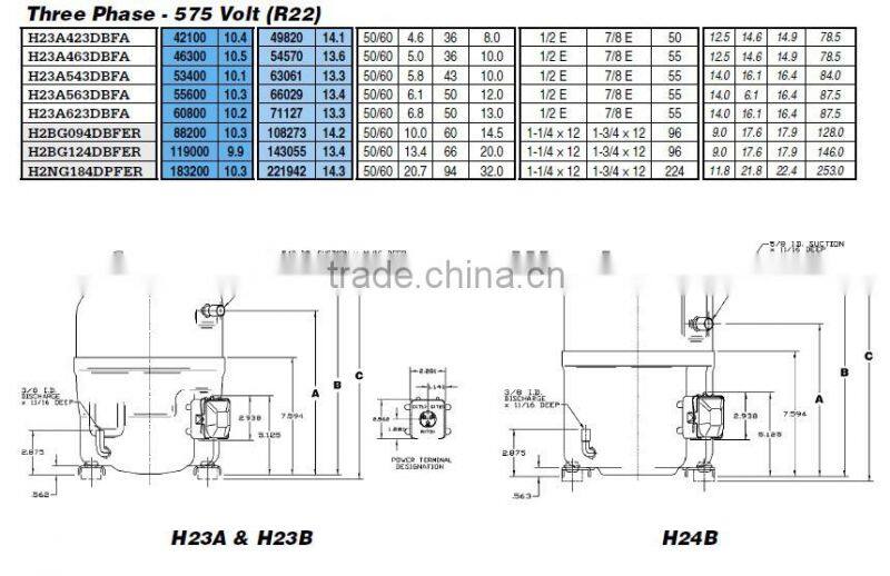 Bristol Cold Room Compressor Unit H23A623DBLA,bristol refrigeration compressor low price,575V,3P,50HZ/60HZ