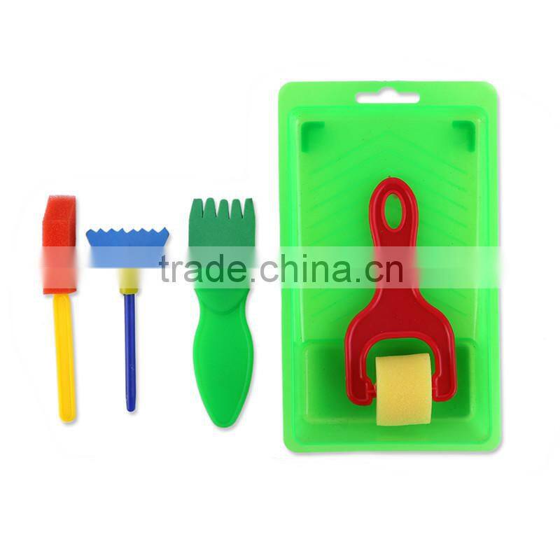 DIY Kids Painting Sponge Brush Set With Plastic Tray
