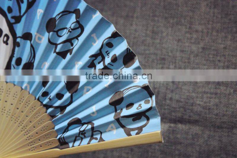 hot sale panda printed paper bamboo fan for gifts and wedding