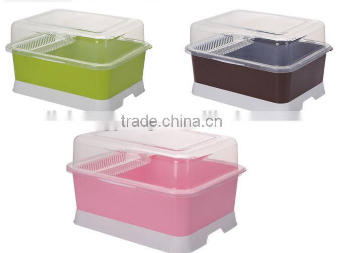 Double-deck plastic kitchen drain rack dishes water lid organizer bowl shelf