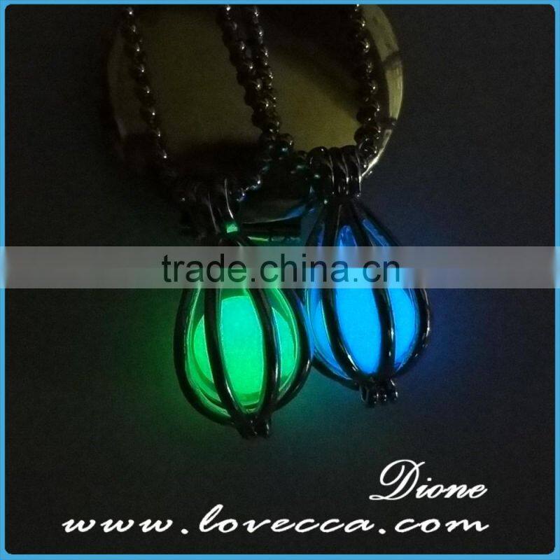 New arrival water drop Glow in the dark luminous necklace locket pendant wholesale