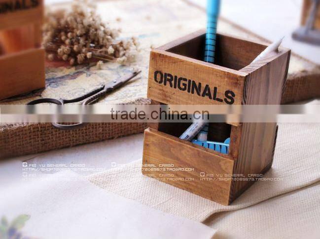 do old zakka wooden pen container or sundry box