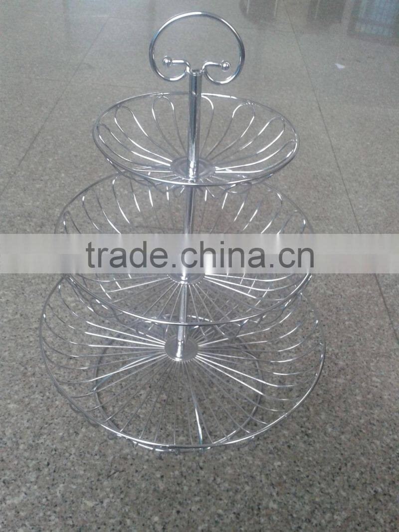 foldable iron /stainless steel/powder coated 3 -tiers cupcake stand-wirefruit basket