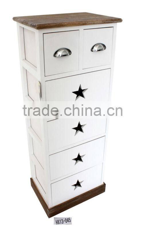 White three drawer with mental handle two drawer with star handle one door cabinet