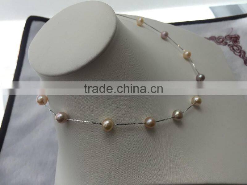 Fashion natural colorful Freshwater Pearl necklace with silver clasp