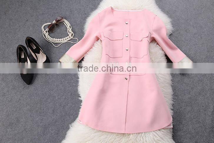 New Women single-breasted pink lady straight fashion coat design long trench