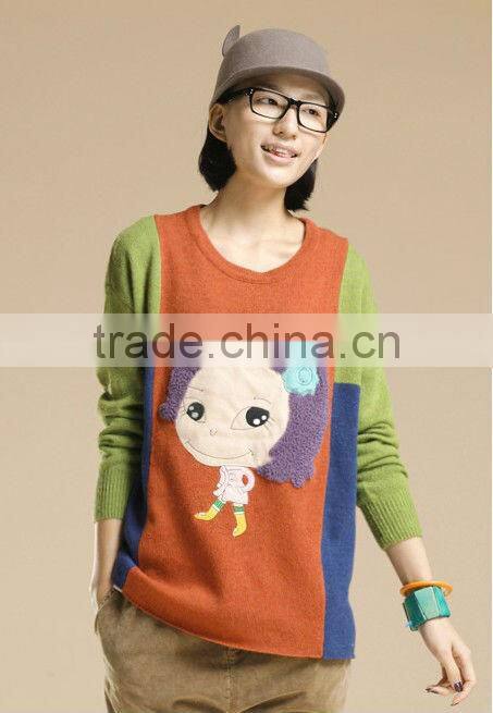 Ladies fashion round neck cute pullover knit sweater for autumn