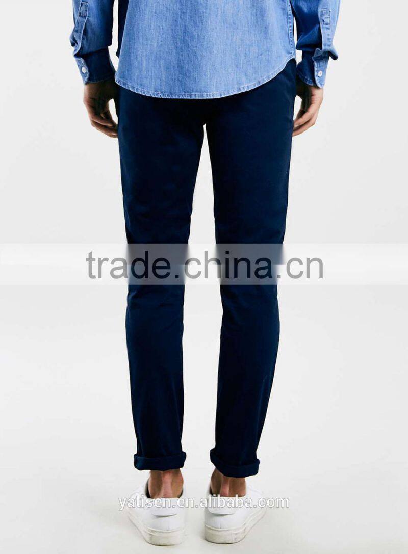 Indigo Stretch Skinny Chinos pants for male latest design cotton mens cheap chino casual pants