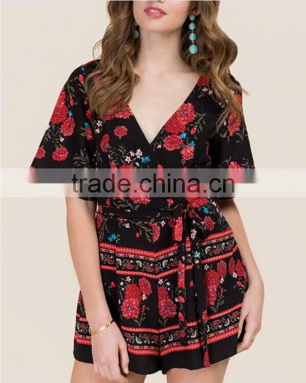 Short sleeve latest fashion customize floal romper women