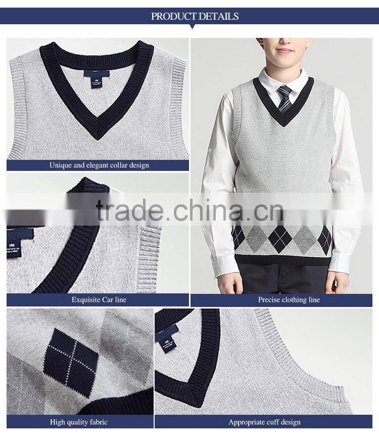 New England impression cotton V collar student boys knitted vest custom school uniform