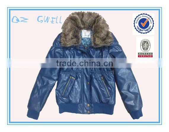 latest designs women leather jacket with fur collar