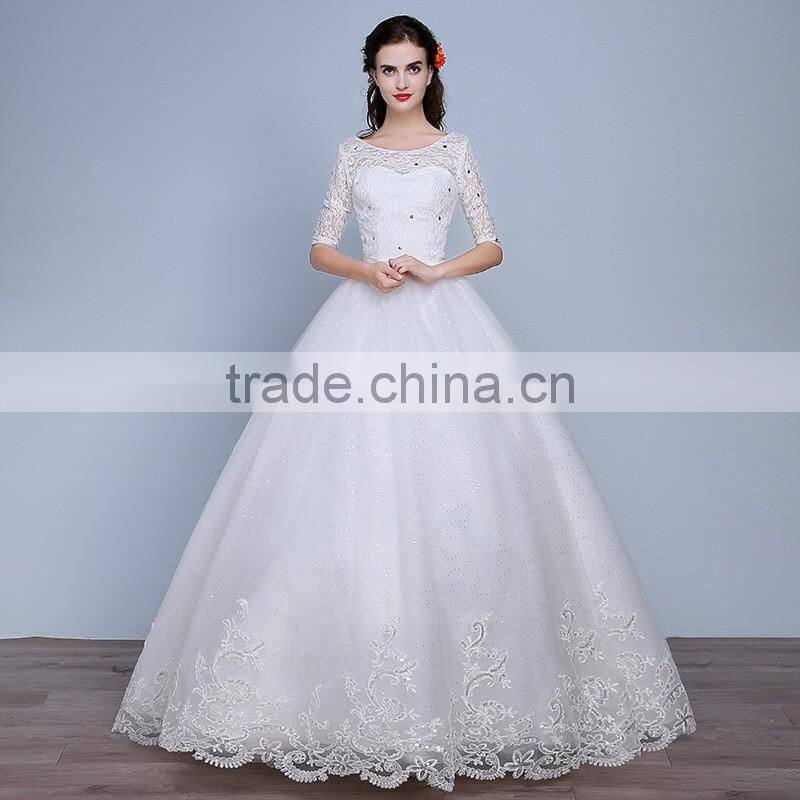 MGOO Elegant China Custom Made Wedding Dress Ballgown For Bridal Half Sleeves White Embroidery Dress