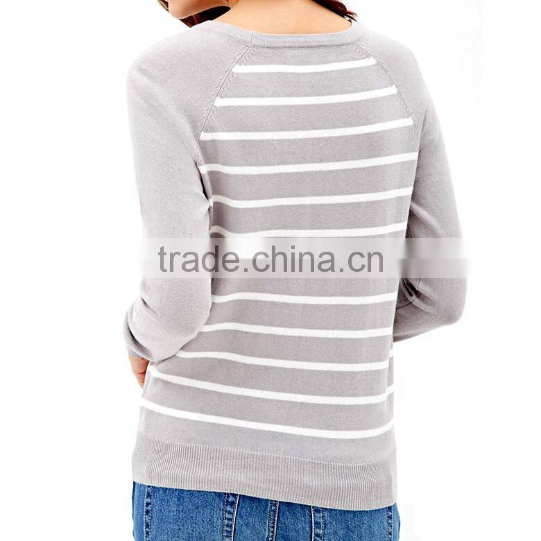 long sleeve rib knitted striped soft latest sweater designs for woman