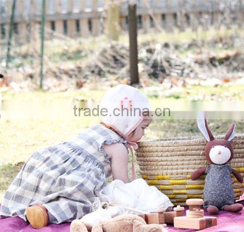 Grey/Cream Check Linen Dress Light Weight Linen Blend Summer Kids Party Dresses