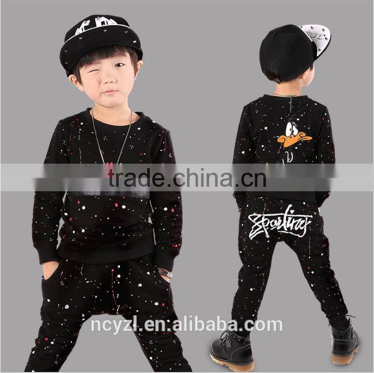 custom wholesale handsome 95% cotton 5% polyester kids winter and printing boys dance costume hoodies and harem pants sets