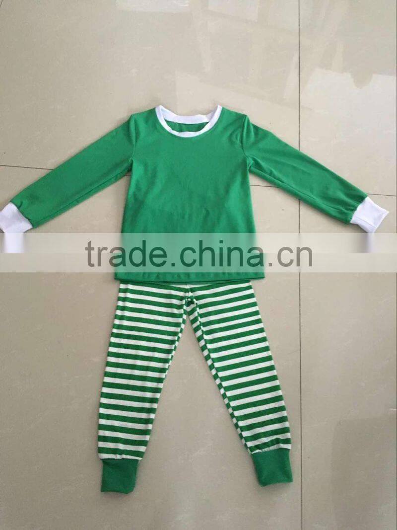 Wholesale pjs name brand 100 cotton christmas strip pajamas set children wear Green pajamas outfits baby girls clothes wholesale