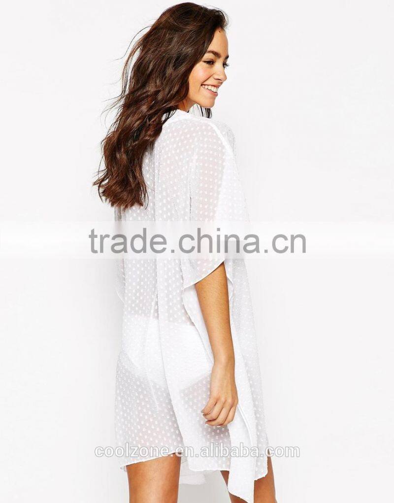 Relaxed fit V-neck semi-sheer kaftan embroidered dot kaftan dress