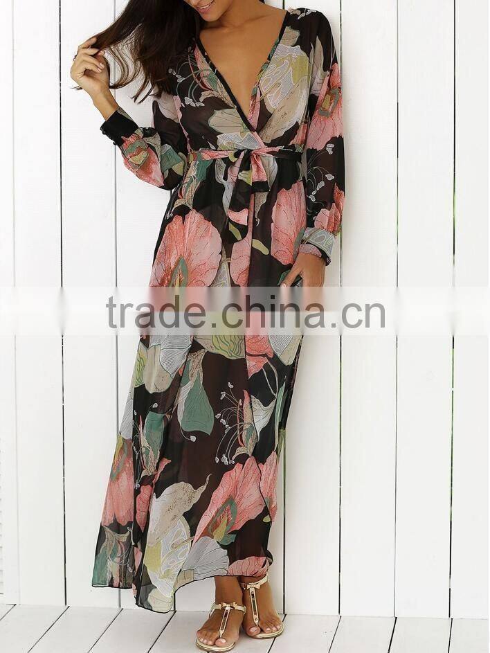 Fashionable Latest Designs Chiffon Maxi Dresses Fabric Wholsale With Digital Print