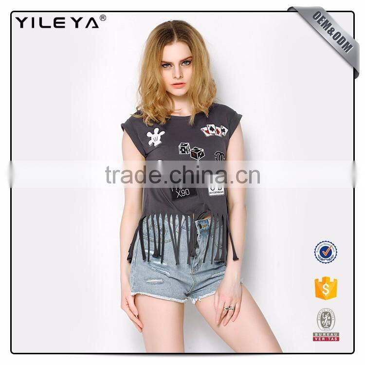 Fashion tassel Pattern Printing 100% Cotton Tank Top