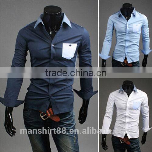 New Mens Plaid Hit Color Long Sleeve slim fit casual Shirt